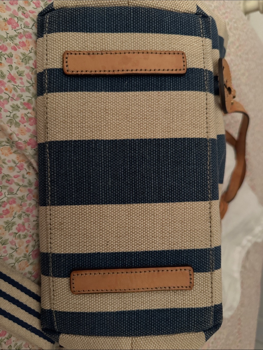 Brighton Navy and Cream Striped Canvas Tote with Tan Leather Accents - Picture 11 of 11